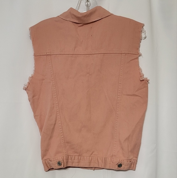 Love Tree Women's Pink Distressed Denim Vest Size Small EUC - Picture 9 of 11